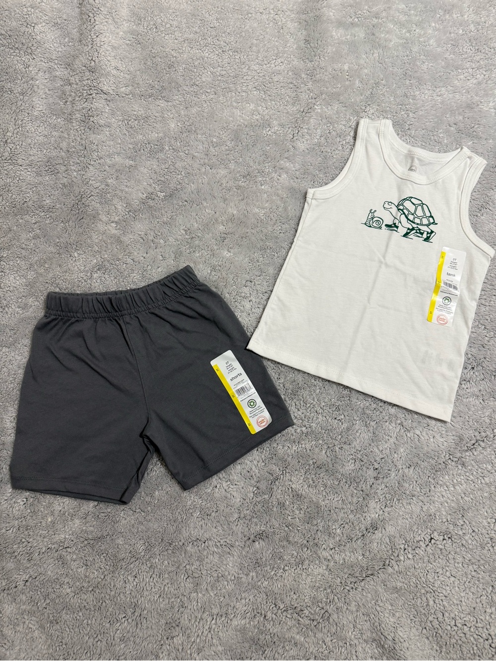 Kids Turtle Graphic Tank and Shorts Set - White & Dark Gray
